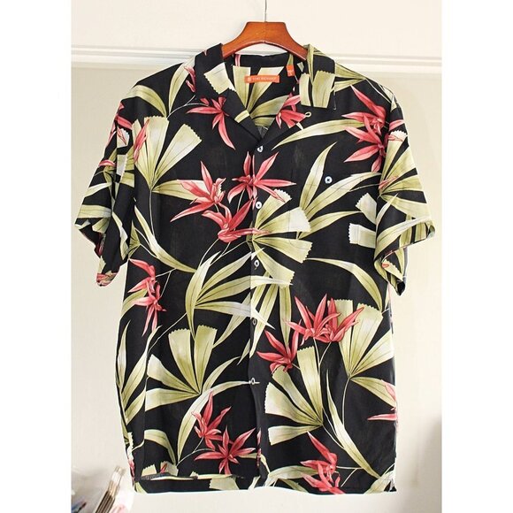 Tori Richard - Silk Blend Hawaiian Shirt with Bird of Paradise Pattern - Large